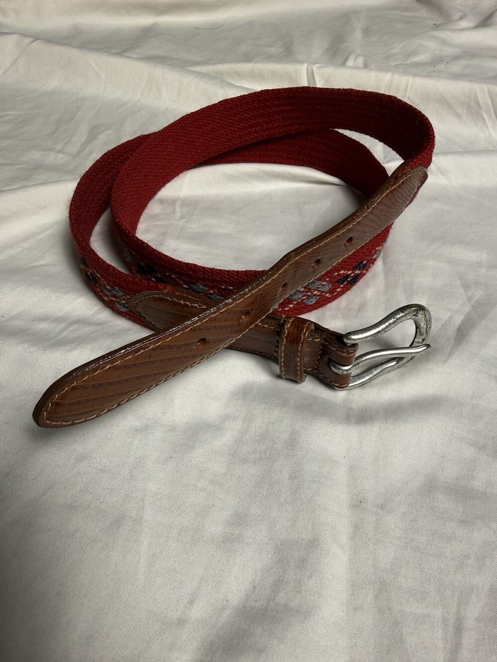 Canterbury Argyle Ribbon Club Belt Mens Size 40 Red Preppy Ivy Leather Tab